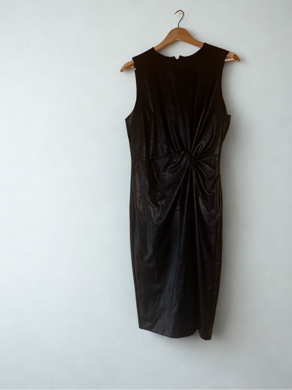 Elegant Black Midi Faux Leather Dress